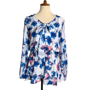 Designer Floral Romper XS Long Sleeve Bow Tie Chiffon Italian Career $100 NEW